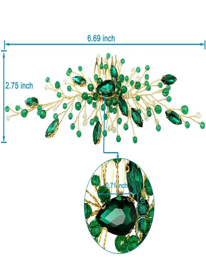 BETITETO Bride Wedding Hair Comb Green Crystal Golden Bridal Hair Vine Piece Accessories for Women Girls Party Photography (Green) - Image 4